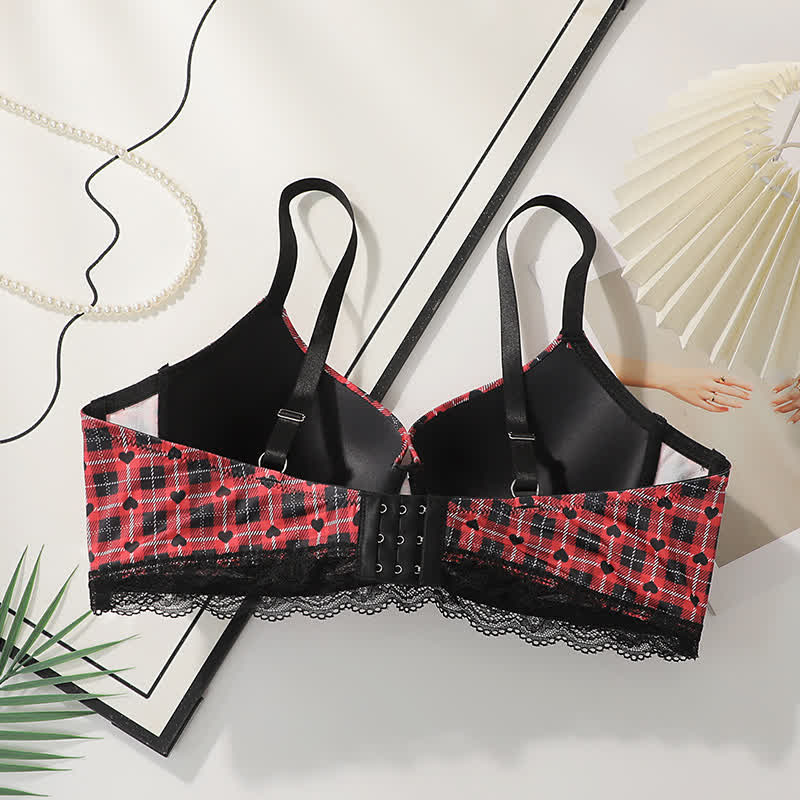 Plaid Heart Pattern Gathering Underwire Bra - image 2