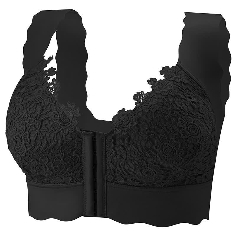 Wavy Edge Front Closure Wireless Bra - Black - 5XL - image 17