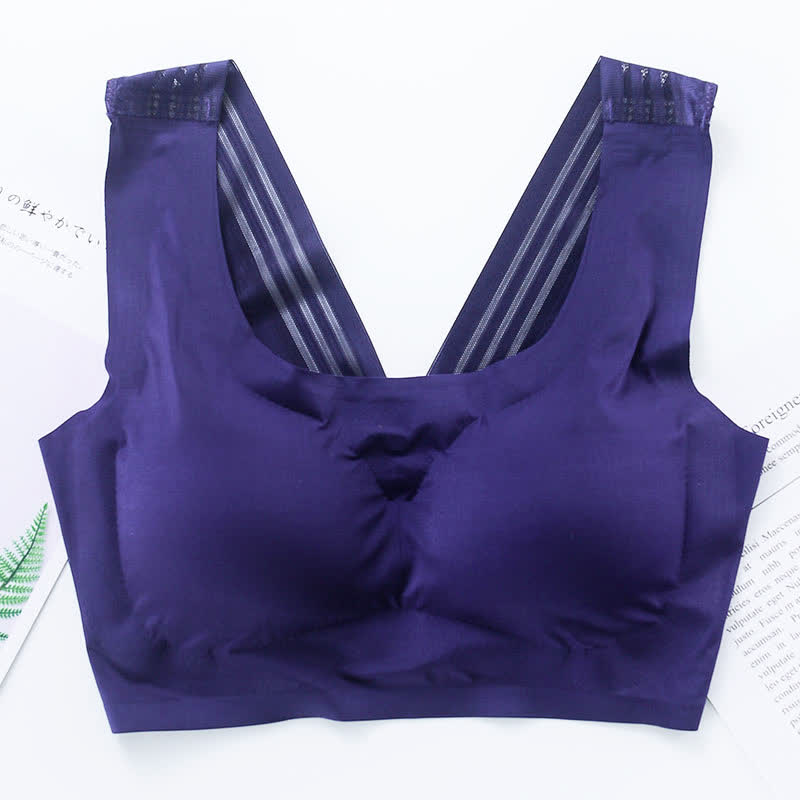 Seamless Wireless Bra with Back Beauty Design - Navy Blue - 7XL - image 13