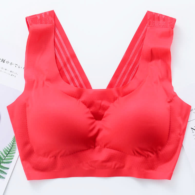 Seamless Wireless Bra with Back Beauty Design - Red - 7XL - image 4