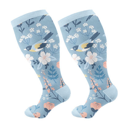 Plus Size Breezy Flower Bird Compression Socks(3 Pairs) - image 7