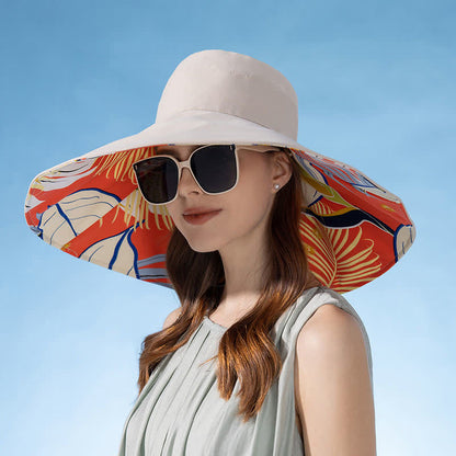 Reversible Wide-Brim Sun Bucket Hat - Beige - One Size - image 6