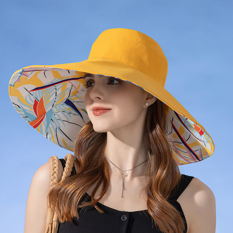 Reversible Wide-Brim Sun Bucket Hat - Yellow - One Size - image 4