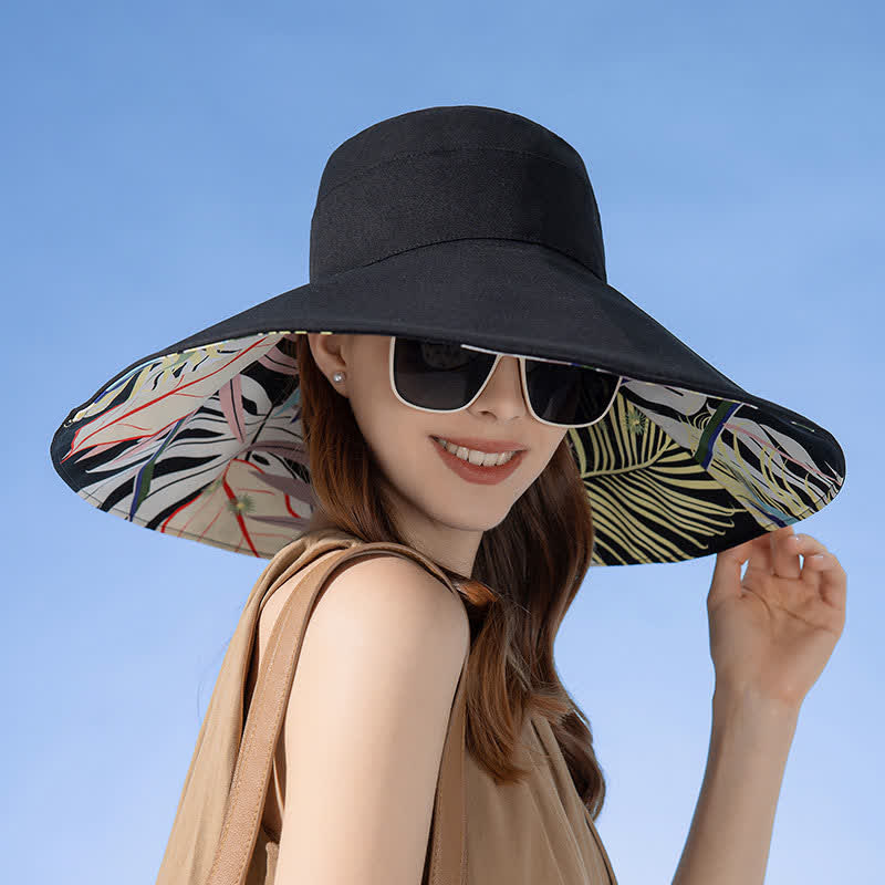 Reversible Wide-Brim Sun Bucket Hat - Black - One Size - image 10