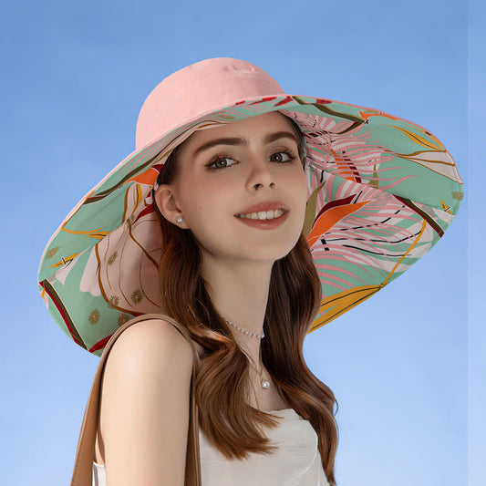 Reversible Wide-Brim Sun Bucket Hat - Pink - One Size - image 0
