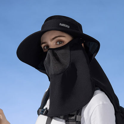Sun Protection Bucket Hat with Attached Face Scarf - Black - One Size - image 19