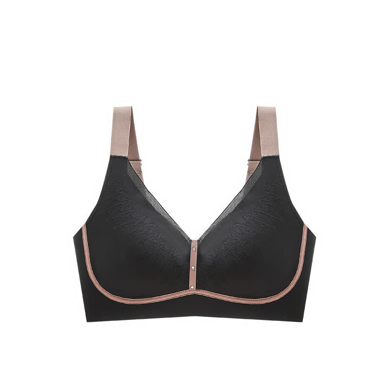 Color-Blocked Breathable Wireless Bra - Black - 5XL - image 15