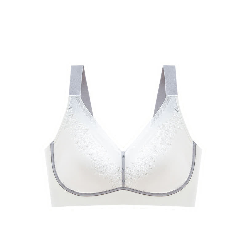 Color-Blocked Breathable Wireless Bra - White - 5XL - image 14