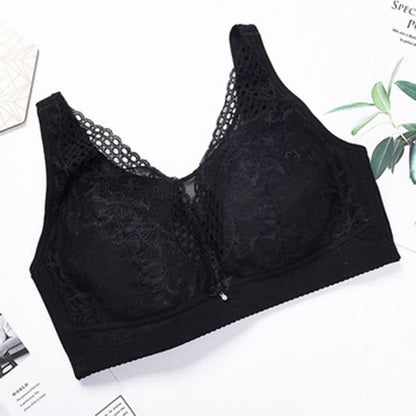 Lightweight Floral Embroidery Wireless Bra - Black - 44 - D - image 14