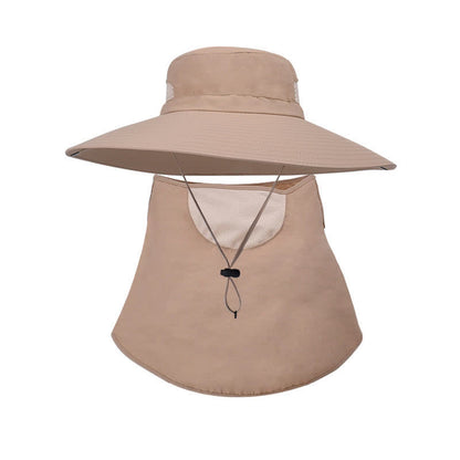 Outdoor Sun Protection Mask Bucket Hat - Khaki - One Size - image 16
