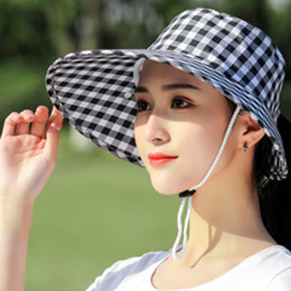 Mask Removable Plaid Pattern Sun Bucket Hat - image 8