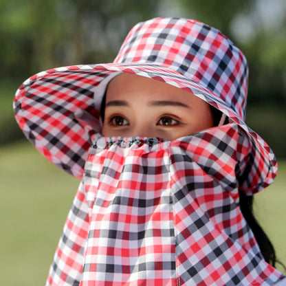 Mask Removable Plaid Pattern Sun Bucket Hat - image 2