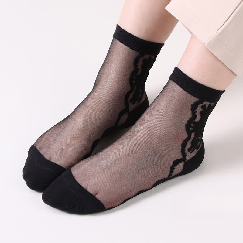 Floral Sheer Cotton Ankle Socks(8 Pairs) - Black - EU36-40(US3-7) - image 7