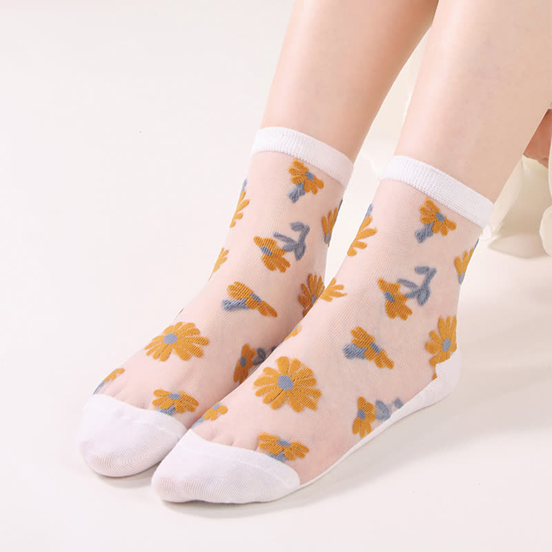 Ultra-thin Daisy Flower Sheer Ankle Socks(6 Pairs) - White - EU36-40(US3-7) - image 3