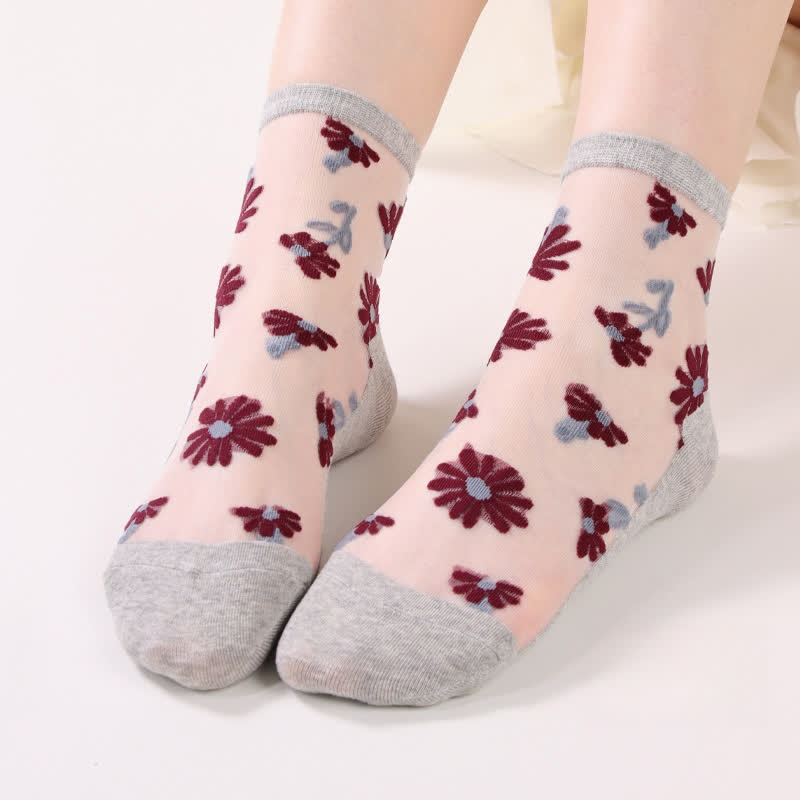 Ultra-thin Daisy Flower Sheer Ankle Socks(6 Pairs) - Grey - EU36-40(US3-7) - image 12