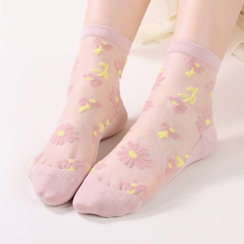 Ultra-thin Daisy Flower Sheer Ankle Socks(6 Pairs) - Light Pink - EU36-40(US3-7) - image 9