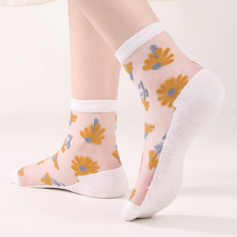 Ultra-thin Daisy Flower Sheer Ankle Socks(6 Pairs) - image 3