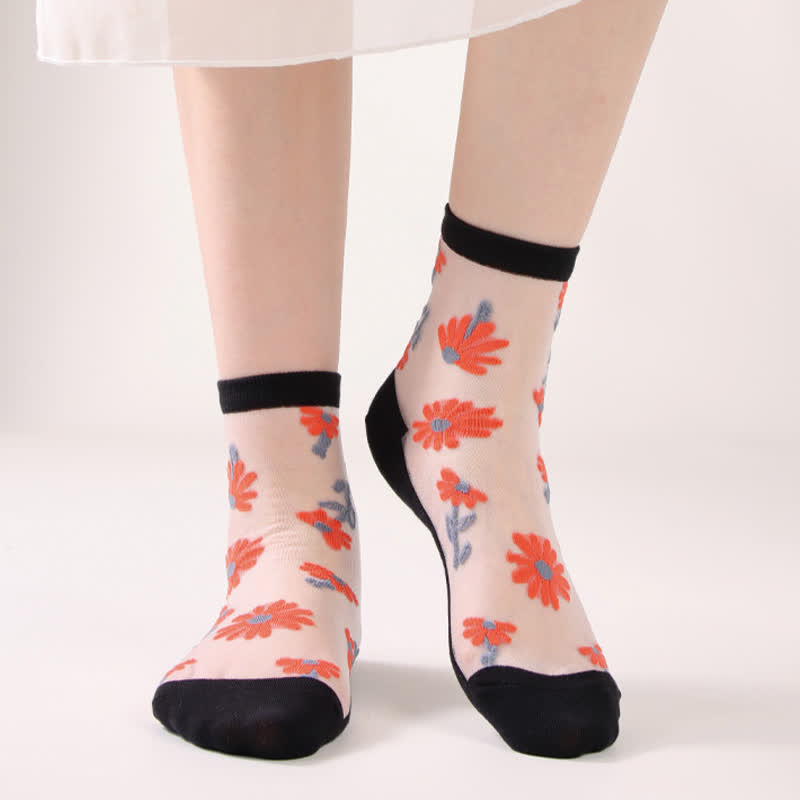 Ultra-thin Daisy Flower Sheer Ankle Socks(6 Pairs) - image 7