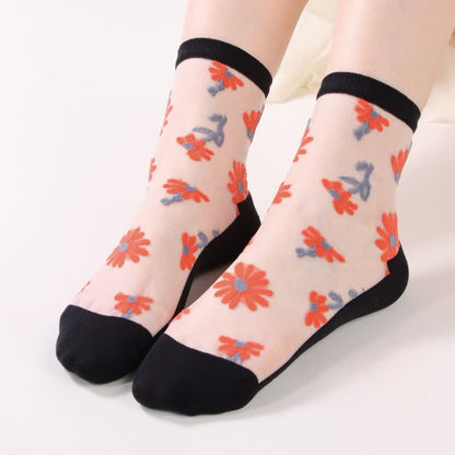 Ultra-thin Daisy Flower Sheer Ankle Socks(6 Pairs) - Black&White - EU36-40(US3-7) - image 6