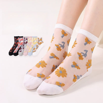 Ultra-thin Daisy Flower Sheer Ankle Socks(6 Pairs) - image 2