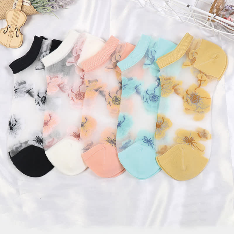 Lightweight Floral Breathable Sheer Ankle Socks(5 Pairs) - Multicolor - EU36-40(US3-7) - image 3