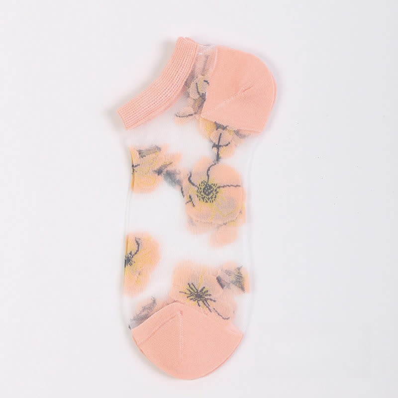 Lightweight Floral Breathable Sheer Ankle Socks(5 Pairs) - Light Pink - EU36-40(US3-7) - image 6