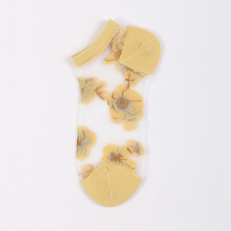 Lightweight Floral Breathable Sheer Ankle Socks(5 Pairs) - Yellow - EU36-40(US3-7) - image 11
