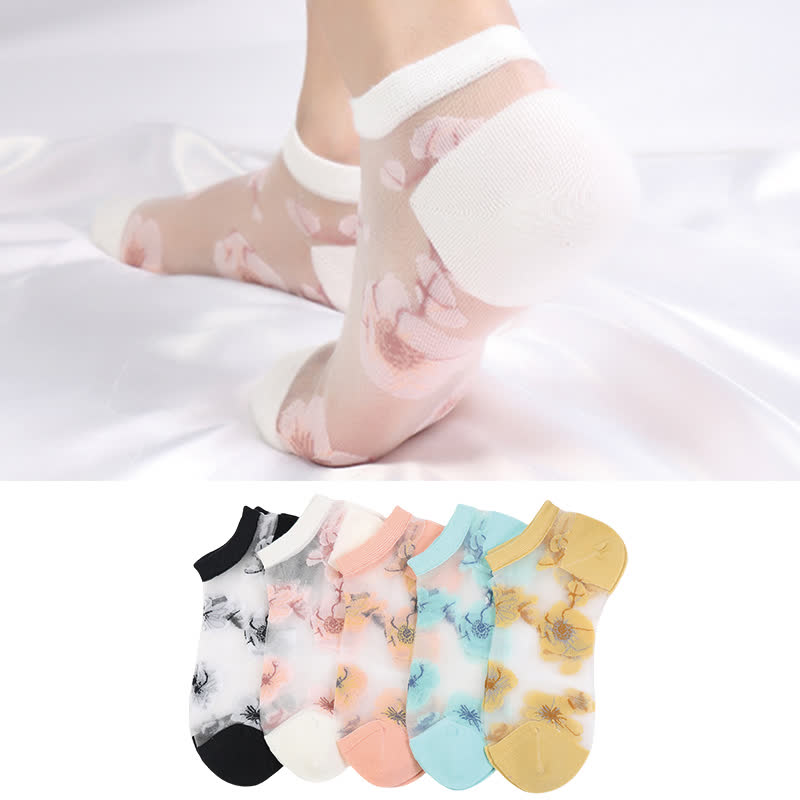 Lightweight Floral Breathable Sheer Ankle Socks(5 Pairs) - image 2