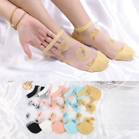 Lightweight Floral Breathable Sheer Ankle Socks(5 Pairs) - image 1