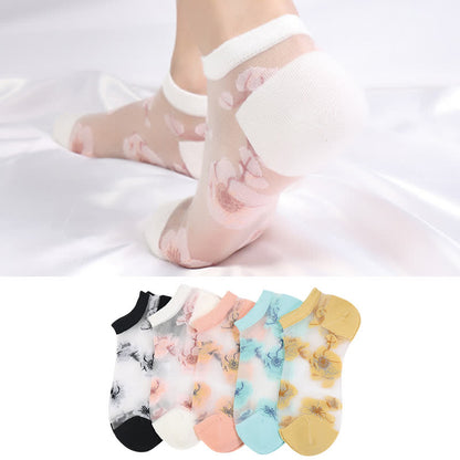 Lightweight Floral Breathable Sheer Ankle Socks(5 Pairs) - image 1