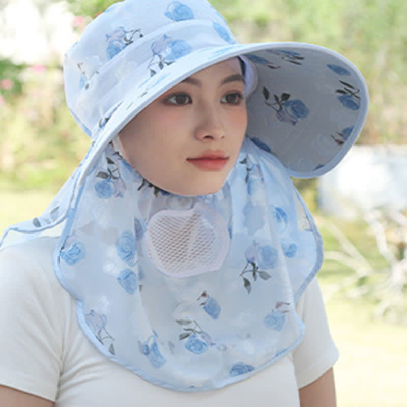 Rose Print Large Brim Shawl Mask Sun Hat - image 14