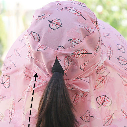 Leaf Print Large Brim Shawl Mask Sun Hat - image 7