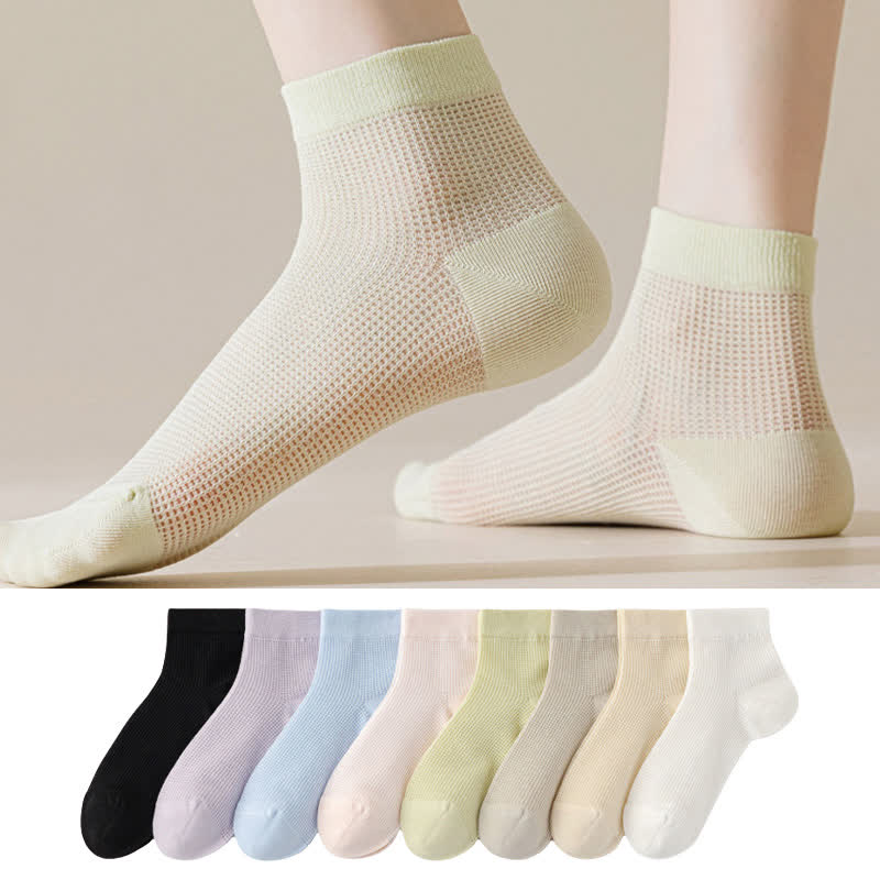 Lightweight Mesh Breathable Solid-Color Ankle Socks(8 Pairs) - image 1