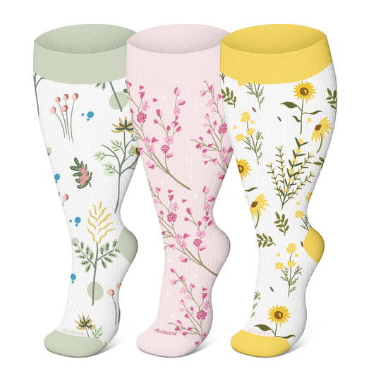 Plus Size Floral Flourish Compression Socks(3 Pairs) - image 1