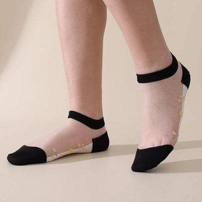 Seamless Breathable Floral Sheer Socks(5 Pairs) - image 20