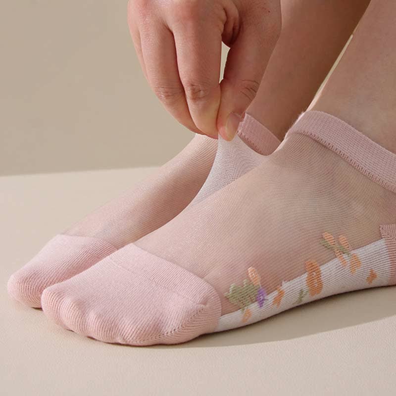 Seamless Breathable Floral Sheer Socks(5 Pairs) - image 8
