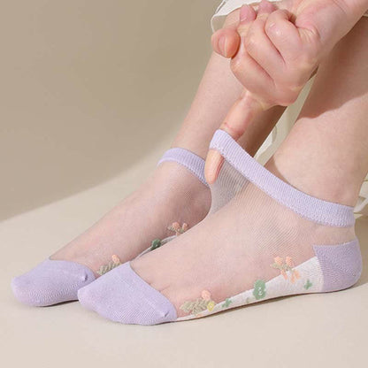 Seamless Breathable Floral Sheer Socks(5 Pairs) - image 10