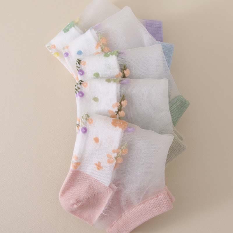 Seamless Breathable Floral Sheer Socks(5 Pairs) - image 3