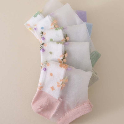Seamless Breathable Floral Sheer Socks(5 Pairs) - image 3