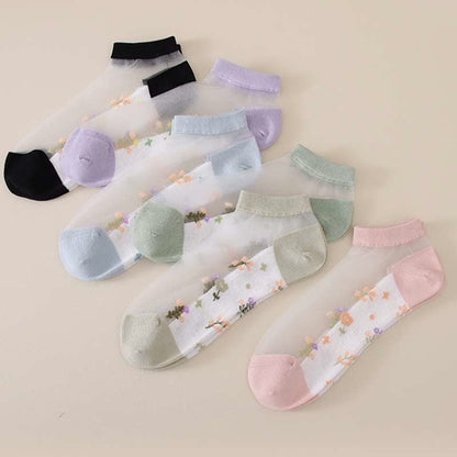 Seamless Breathable Floral Sheer Socks(5 Pairs) - image 2