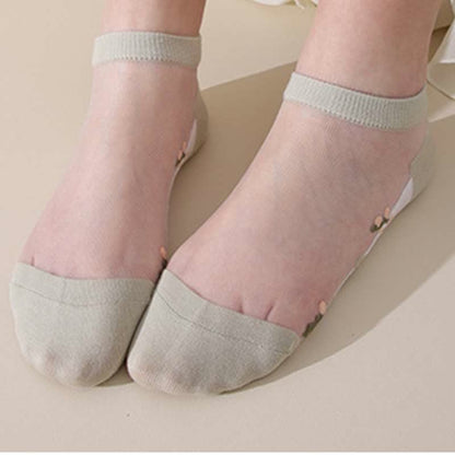 Seamless Breathable Floral Sheer Socks(5 Pairs) - Green - EU34-40(US1-7) - image 16