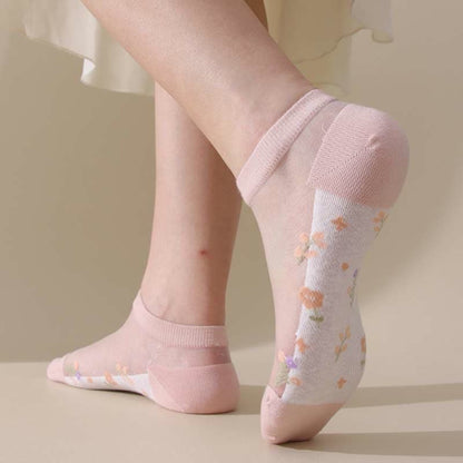 Seamless Breathable Floral Sheer Socks(5 Pairs) - image 7