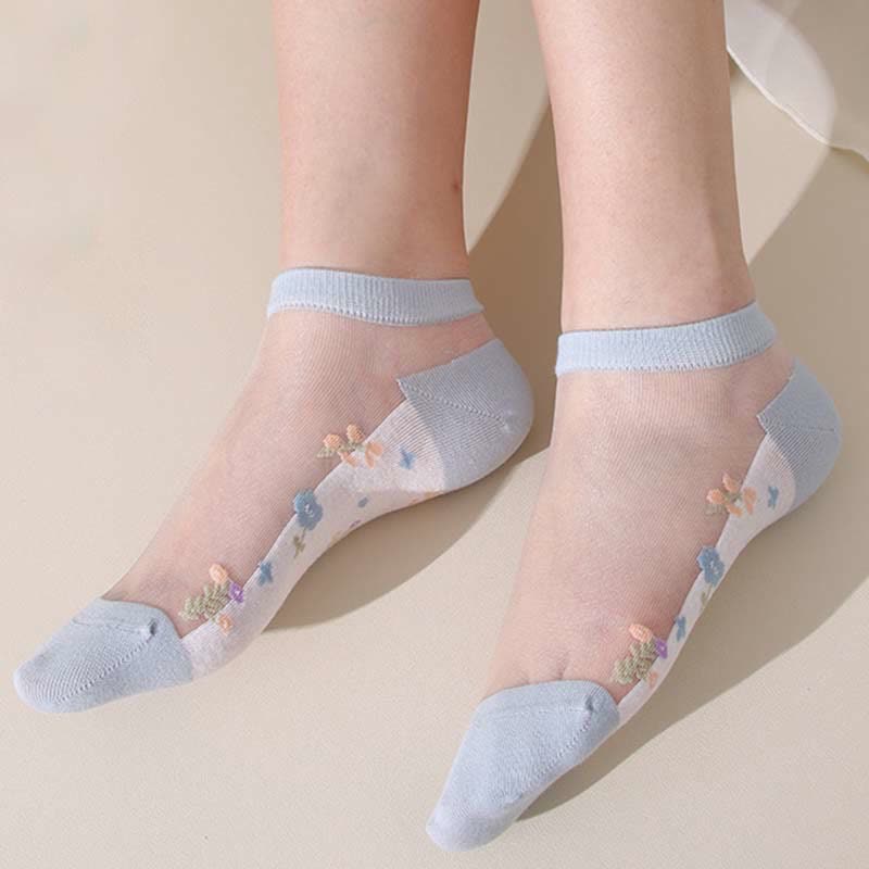 Seamless Breathable Floral Sheer Socks(5 Pairs) - image 12