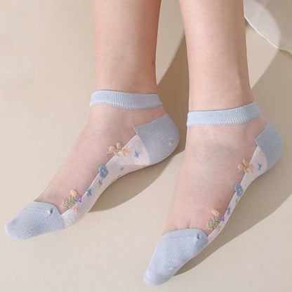 Seamless Breathable Floral Sheer Socks(5 Pairs) - image 12