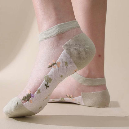 Seamless Breathable Floral Sheer Socks(5 Pairs) - image 18