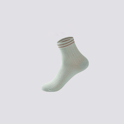 Mesh Breathable Striped Cotton Socks(5 Pairs)