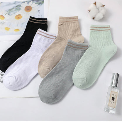 Mesh Breathable Striped Cotton Socks(5 Pairs)