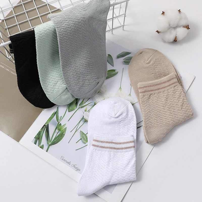 Mesh Breathable Striped Cotton Socks(5 Pairs)