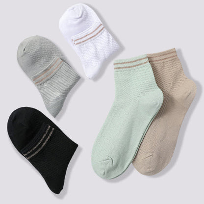 Mesh Breathable Striped Cotton Socks(5 Pairs)