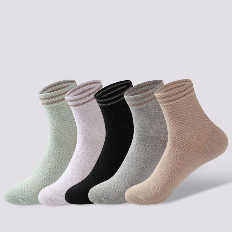 Mesh Breathable Striped Cotton Socks(5 Pairs)